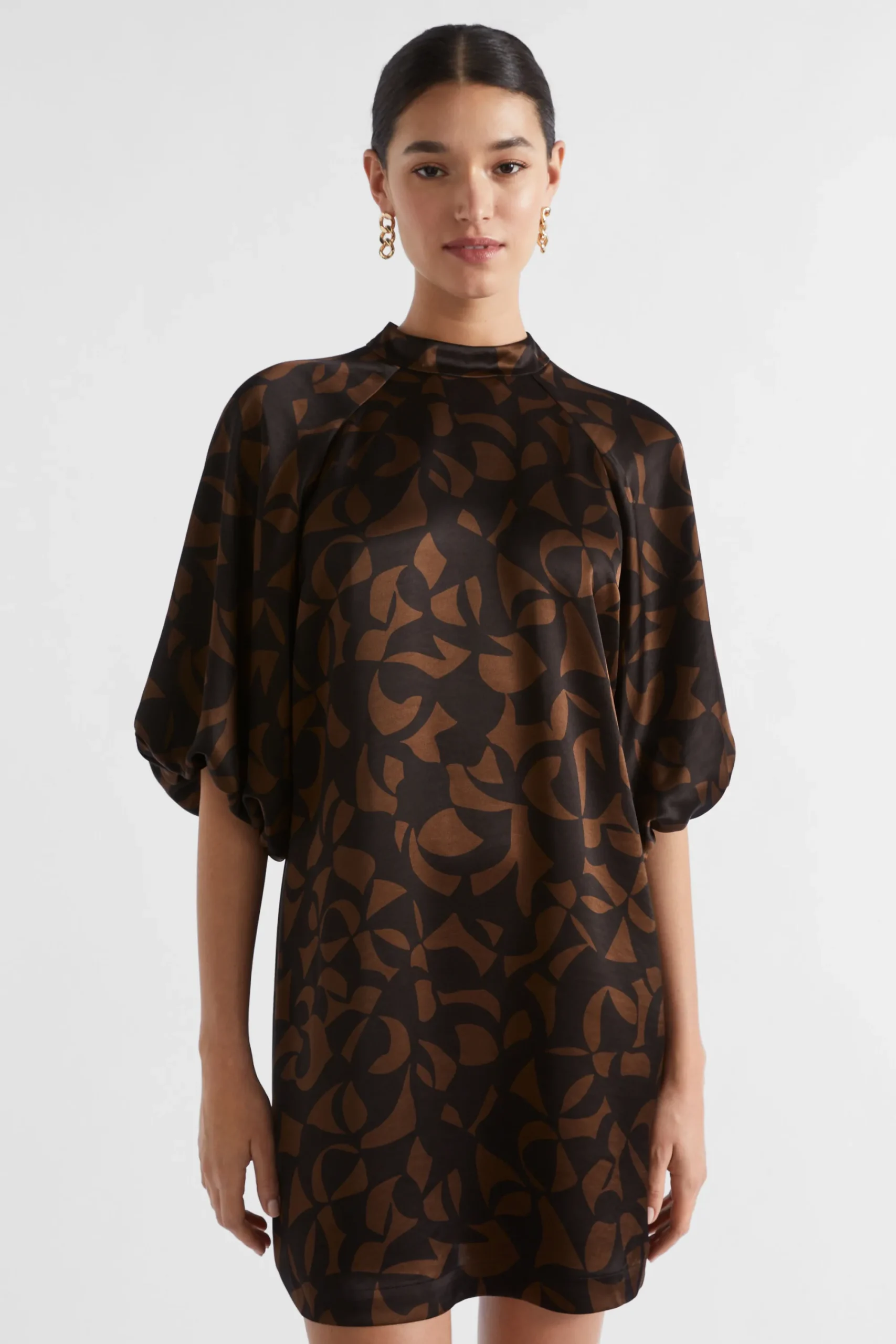 Woman Seed Heritage Dresses-Abstract Mock Neck Mini Dress