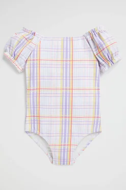 Girl Seed Heritage Swimwear-Check Puff Sleeve Bather