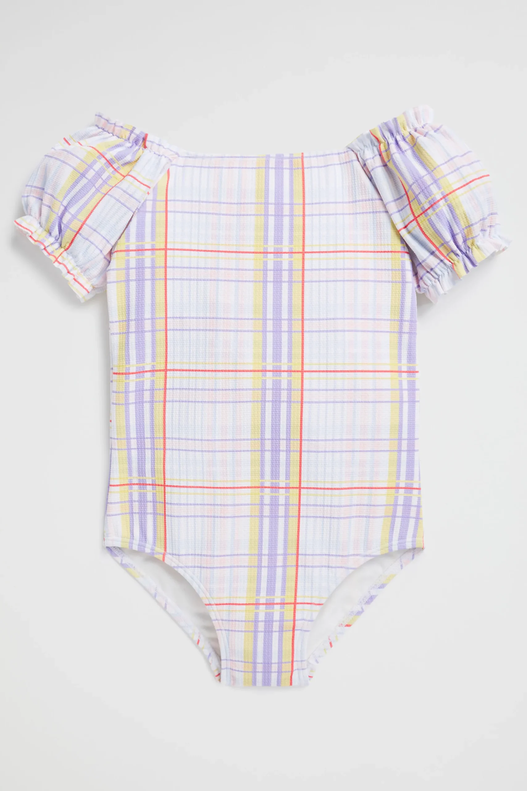 Girl Seed Heritage Swimwear-Check Puff Sleeve Bather