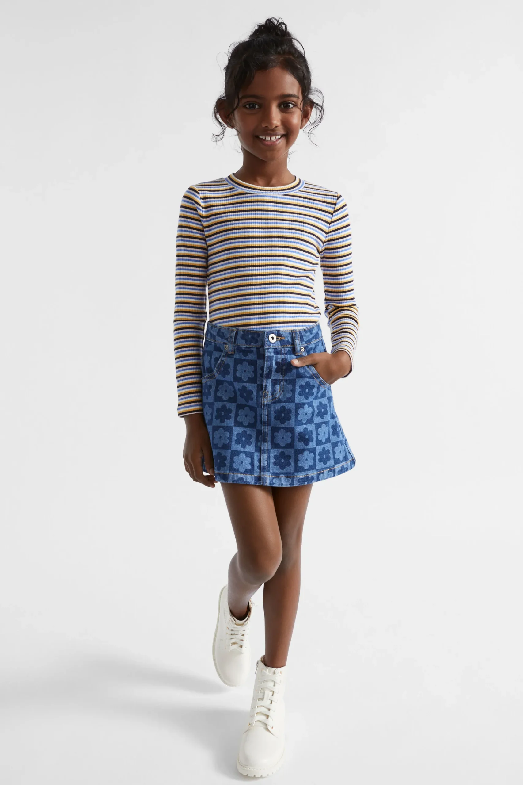 Girl Seed Heritage Skirts-Checked Denim Skirt