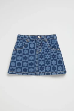 Girl Seed Heritage Skirts-Checked Denim Skirt