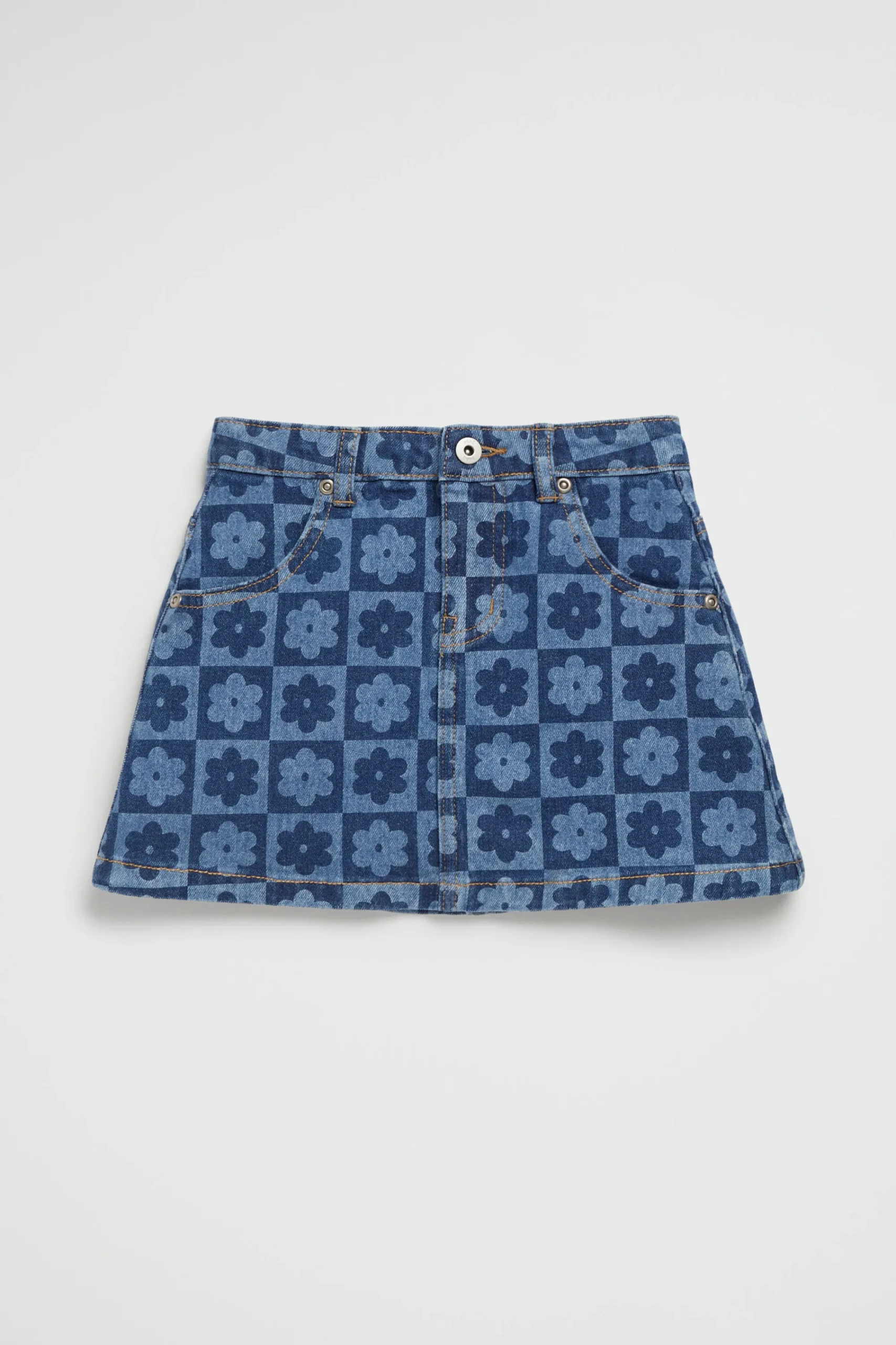 Girl Seed Heritage Skirts-Checked Denim Skirt