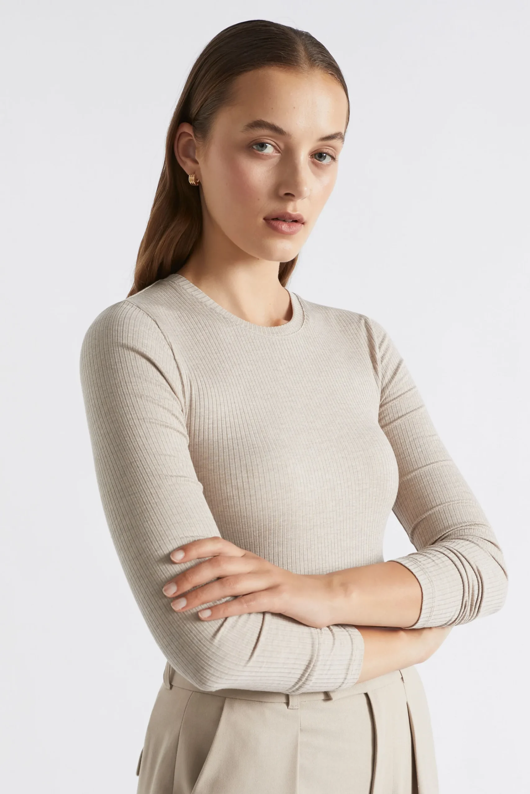 Woman Seed Heritage T-Shirts & Tops-Core Rib Crew Neck Top