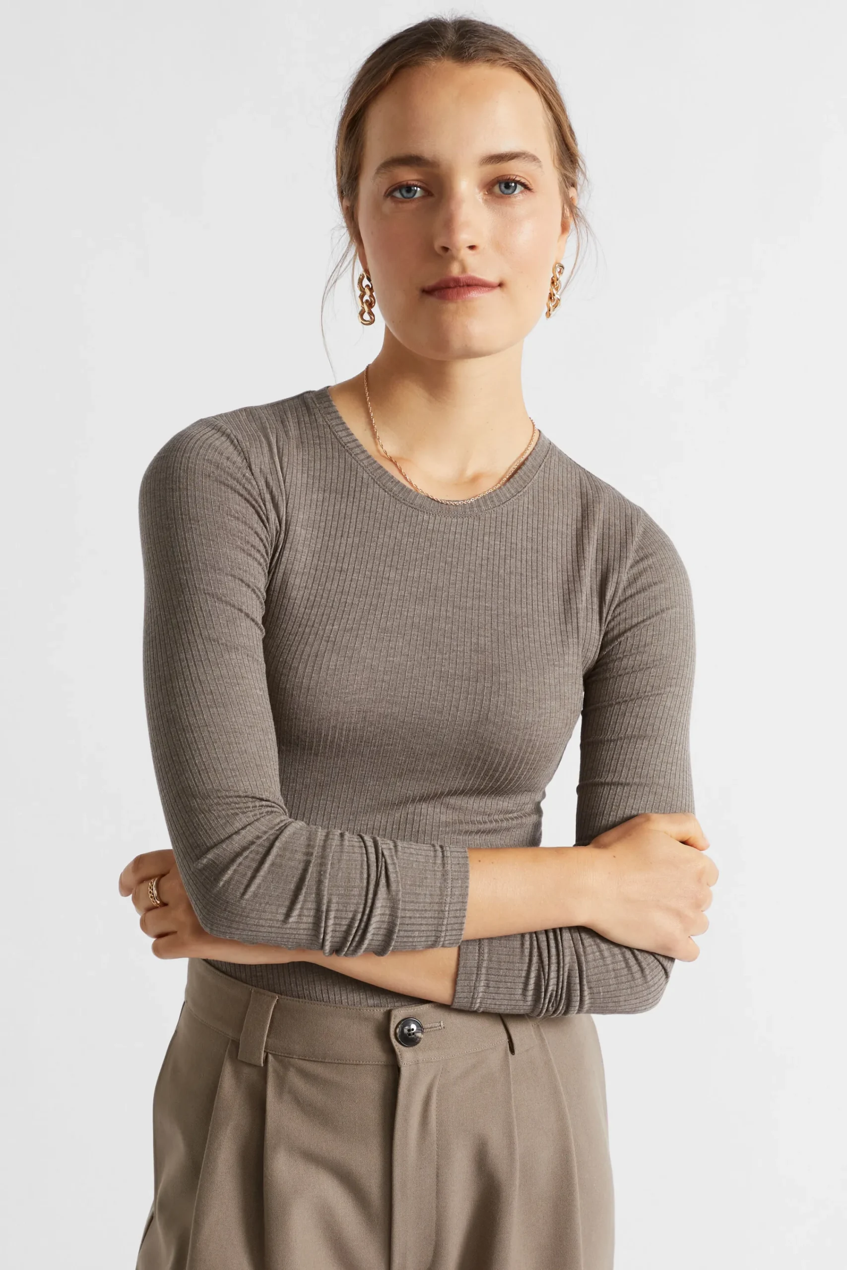 Woman Seed Heritage T-Shirts & Tops-Core Rib Crew Neck Top
