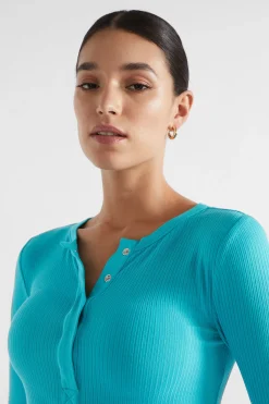 Woman Seed Heritage T-Shirts & Tops-Core Rib Henley Top