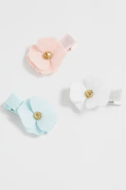 Girl Seed Heritage Hair Accessories-Felt Flower Duck Clip Trio