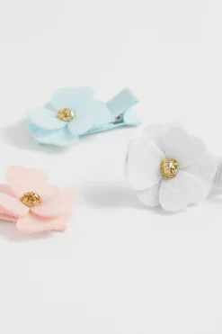Girl Seed Heritage Hair Accessories-Felt Flower Duck Clip Trio
