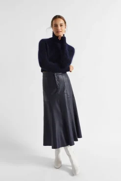 Woman Seed Heritage Skirts-Leather Button Midi Skirt