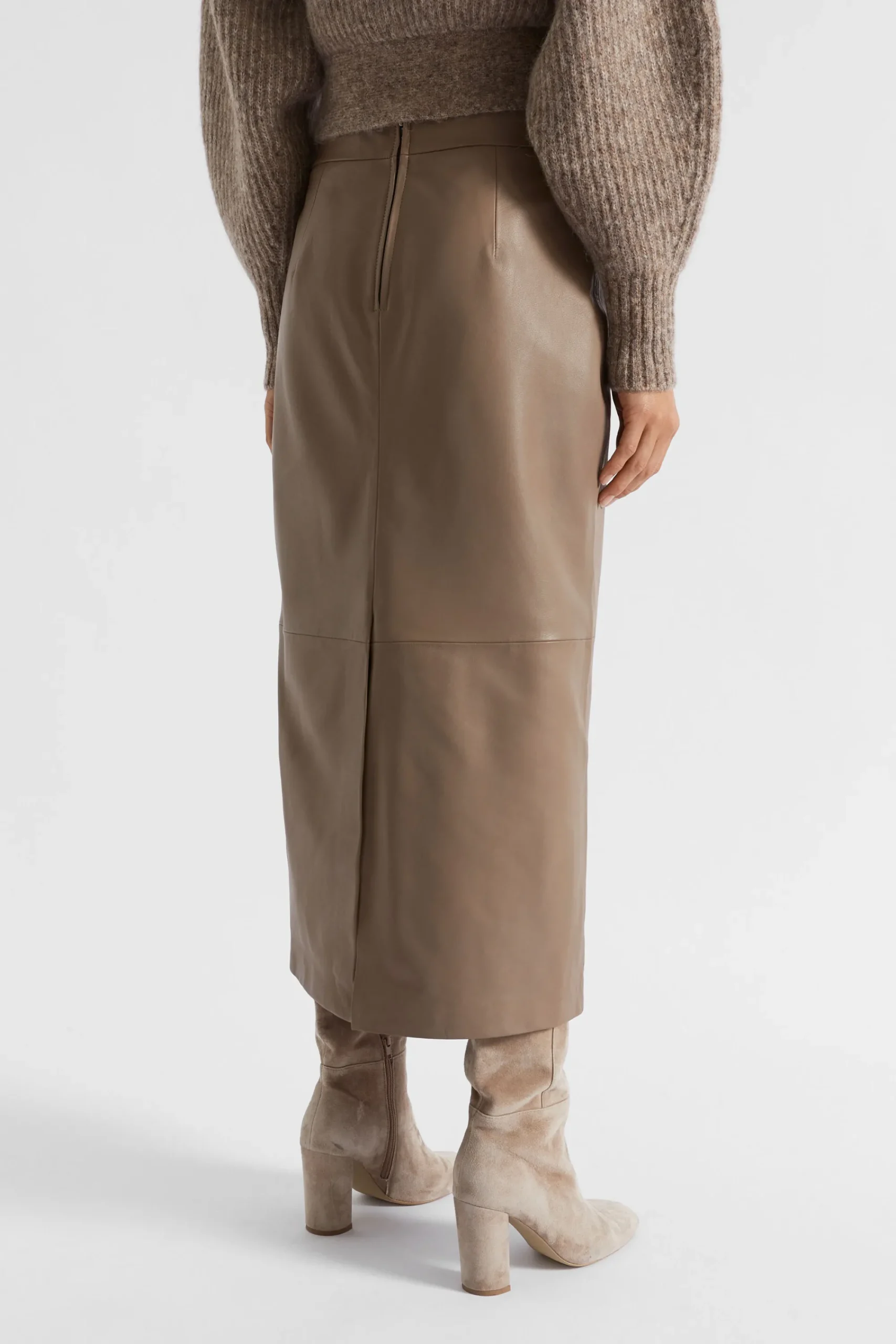 Woman Seed Heritage Skirts-Leather Straight Midi Skirt