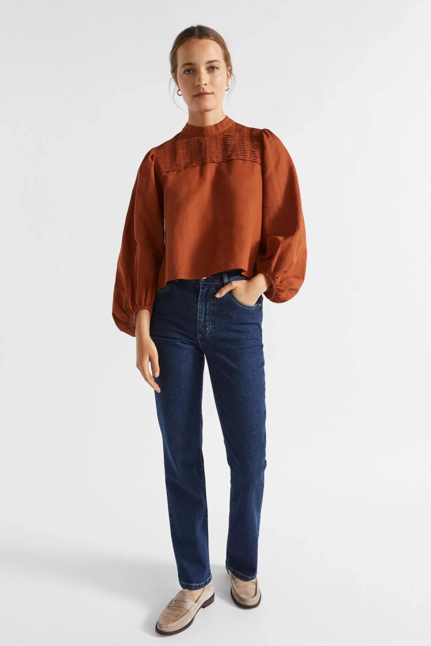 Woman Seed Heritage T-Shirts & Tops-Linen Blend Pintuck Blouse