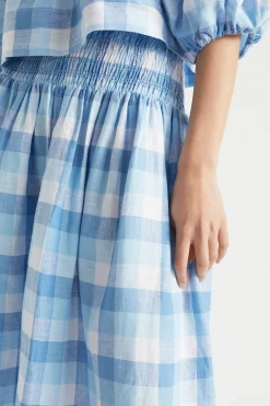 Woman Seed Heritage Skirts-Linen Check Shirred Skirt