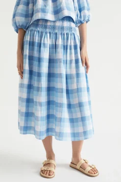 Woman Seed Heritage Skirts-Linen Check Shirred Skirt