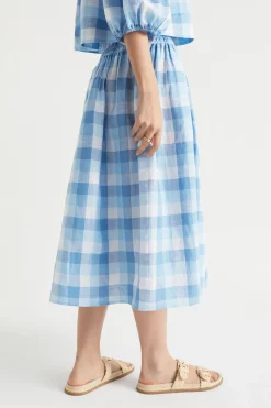 Woman Seed Heritage Skirts-Linen Check Shirred Skirt