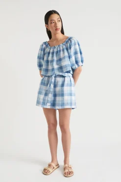 Woman Seed Heritage T-Shirts & Tops-Linen Check Swing Top