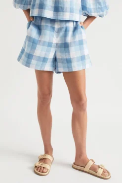 Woman Seed Heritage Shorts-Linen Check Tie Short