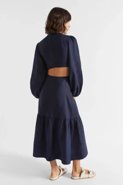 Woman Seed Heritage Dresses-Linen Knot Front Midi Dress