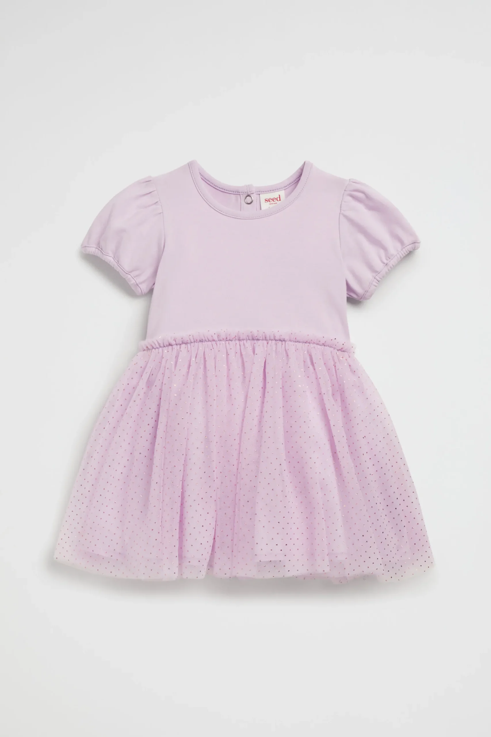 Baby Girl Seed Heritage Dresses-Metallic Pinspot Splice Dress