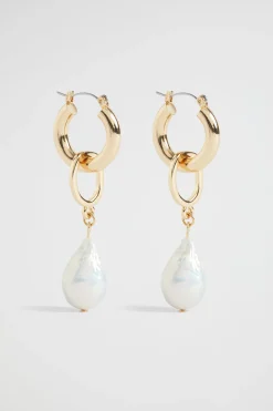 Woman Seed Heritage Jewellery-Pearl Link Hoop Earring
