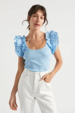 Woman Seed Heritage T-Shirts & Tops-Poplin Ruffle Detail Tank