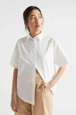 Woman Seed Heritage T-Shirts & Tops-Poplin Short Sleeve Shirt