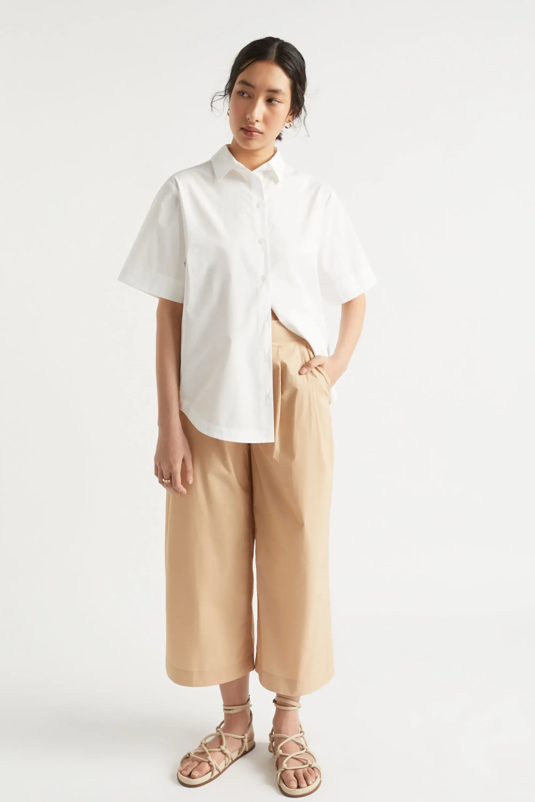 Woman Seed Heritage T-Shirts & Tops-Poplin Short Sleeve Shirt