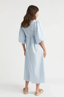 Woman Seed Heritage Dresses-Poplin Stripe Pleat Detail Midi Dress