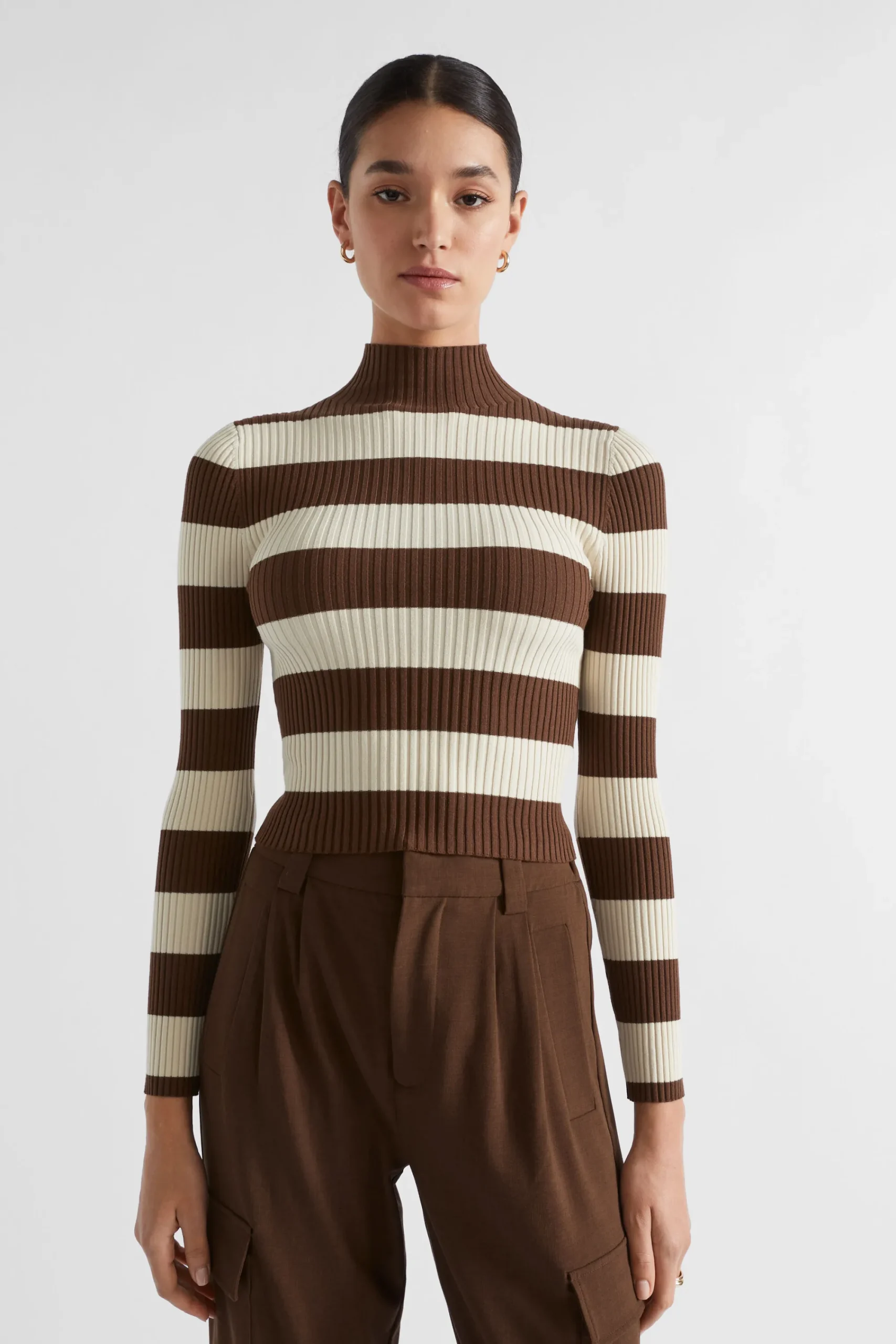 Woman Seed Heritage Knitwear & Sweaters-Stripe Rib Mock Neck